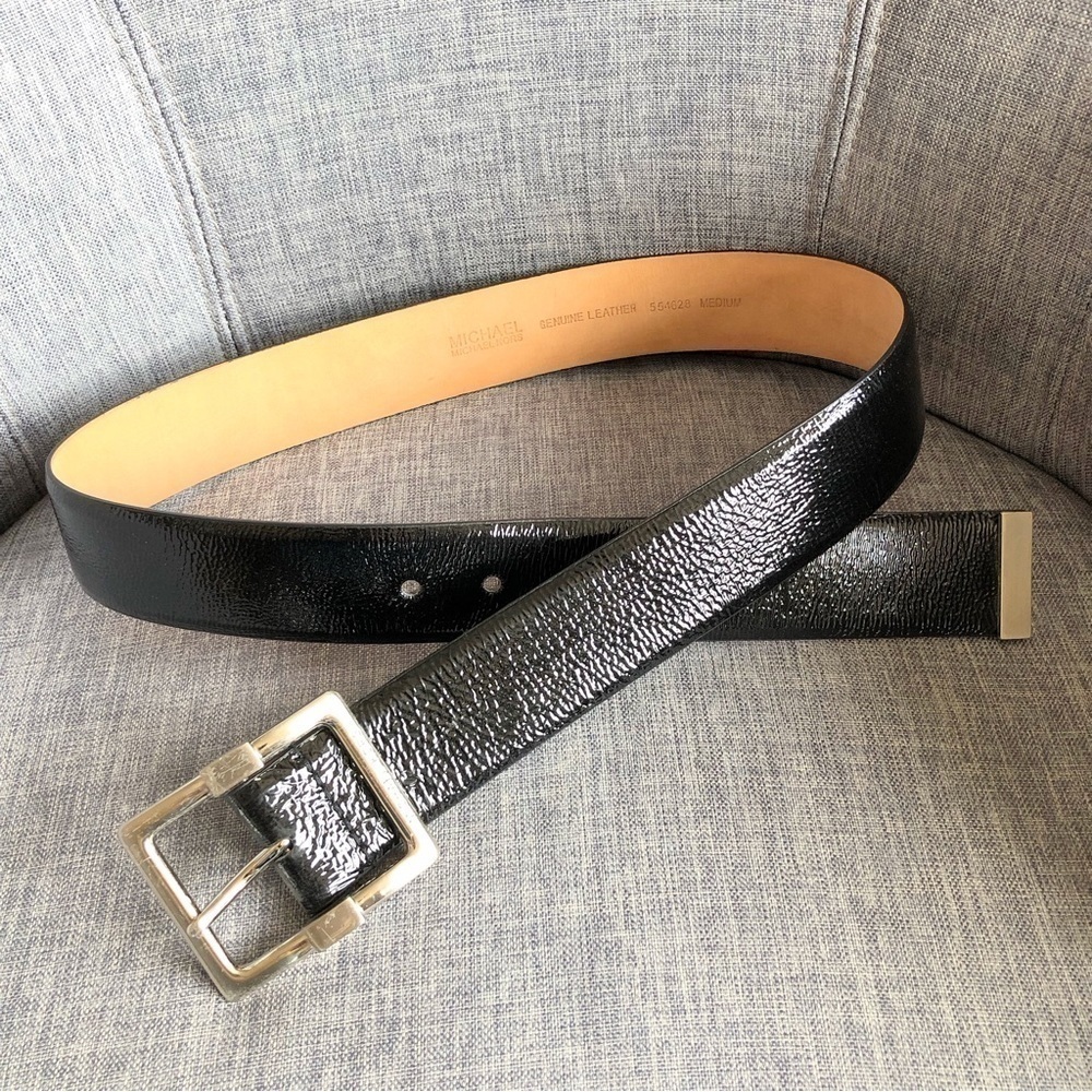 MICHAEL Kors black patent leather wide belt silver buckle